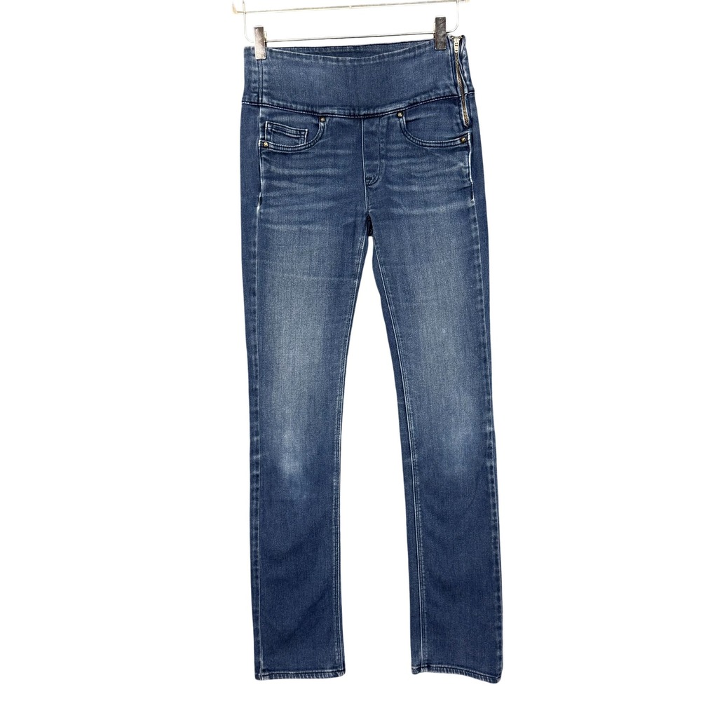 SPANX Jeans Womens 27 Blue The Signature Straight Leg Denim Side Zip Stretch